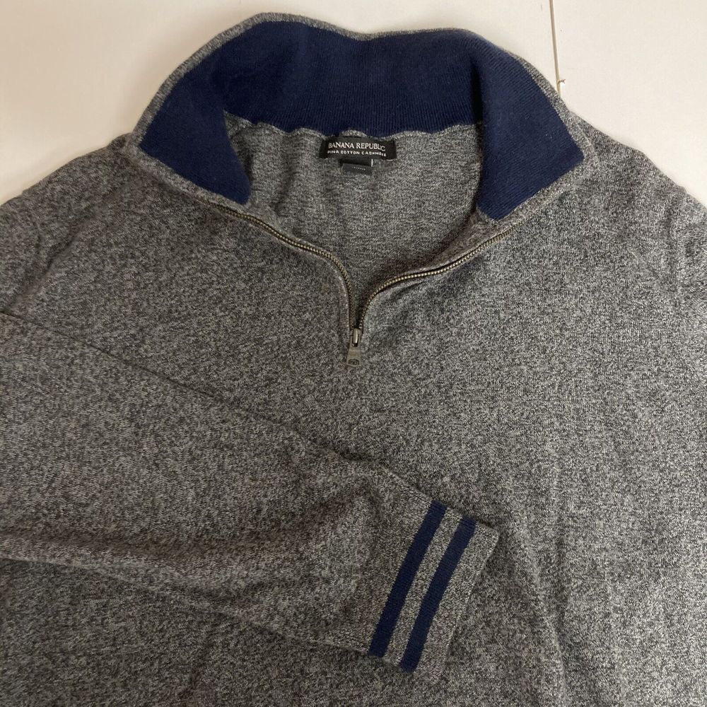 Banana Republic Men Pullover‎ Large 1/4 Zip Pima Cotton Cashmere Heathered Gray